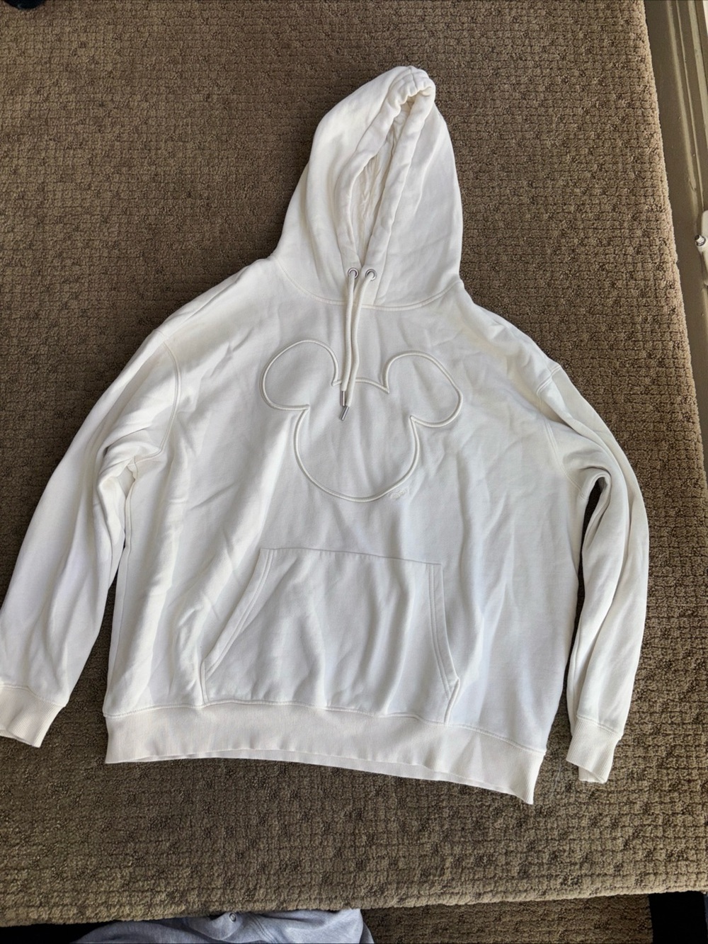 H&M Disney collab beige Pullover Hoodie with Embossed Mickey Outline large